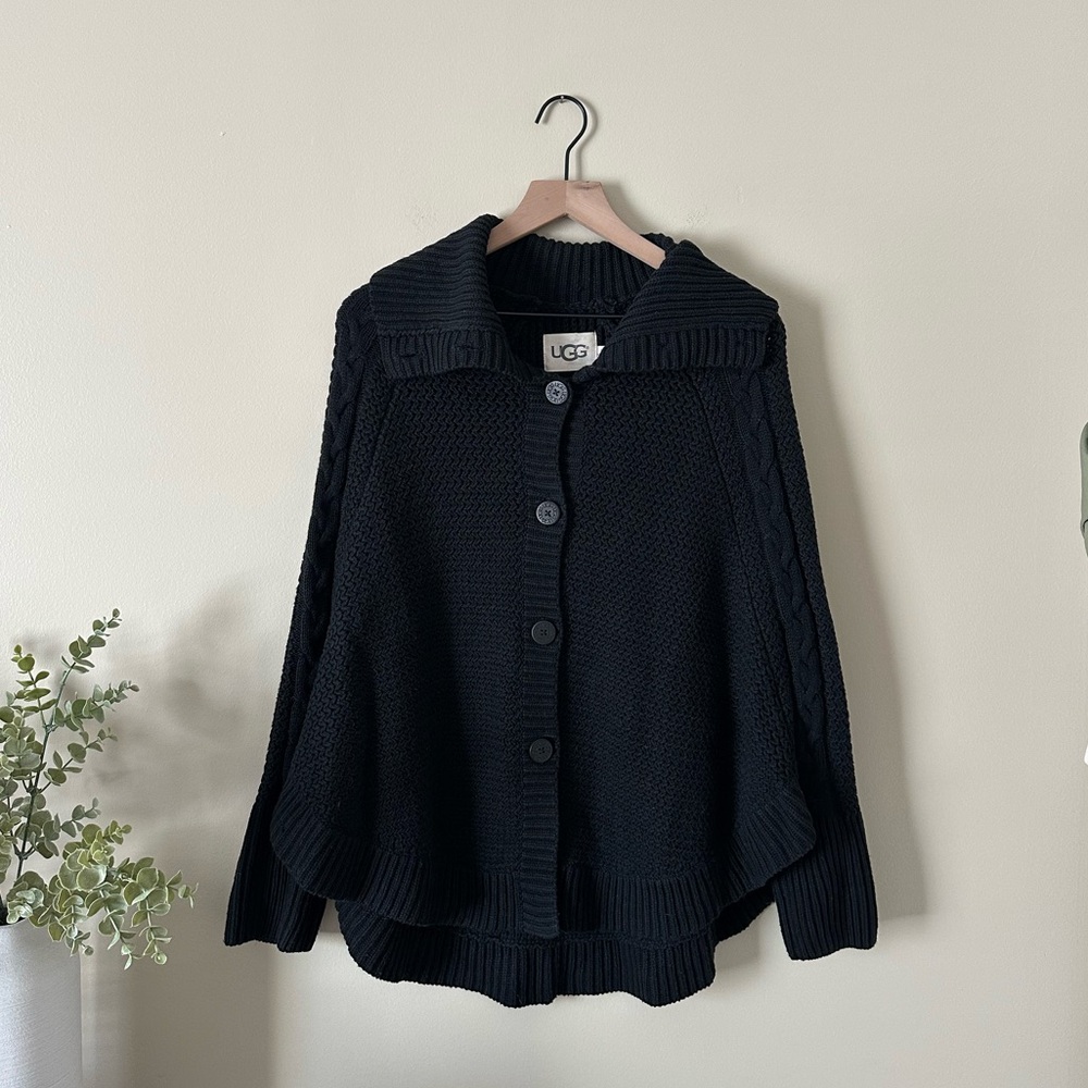UGG Maribeth Cocoon Cable Knit Button Front Cardigan Sweater Black